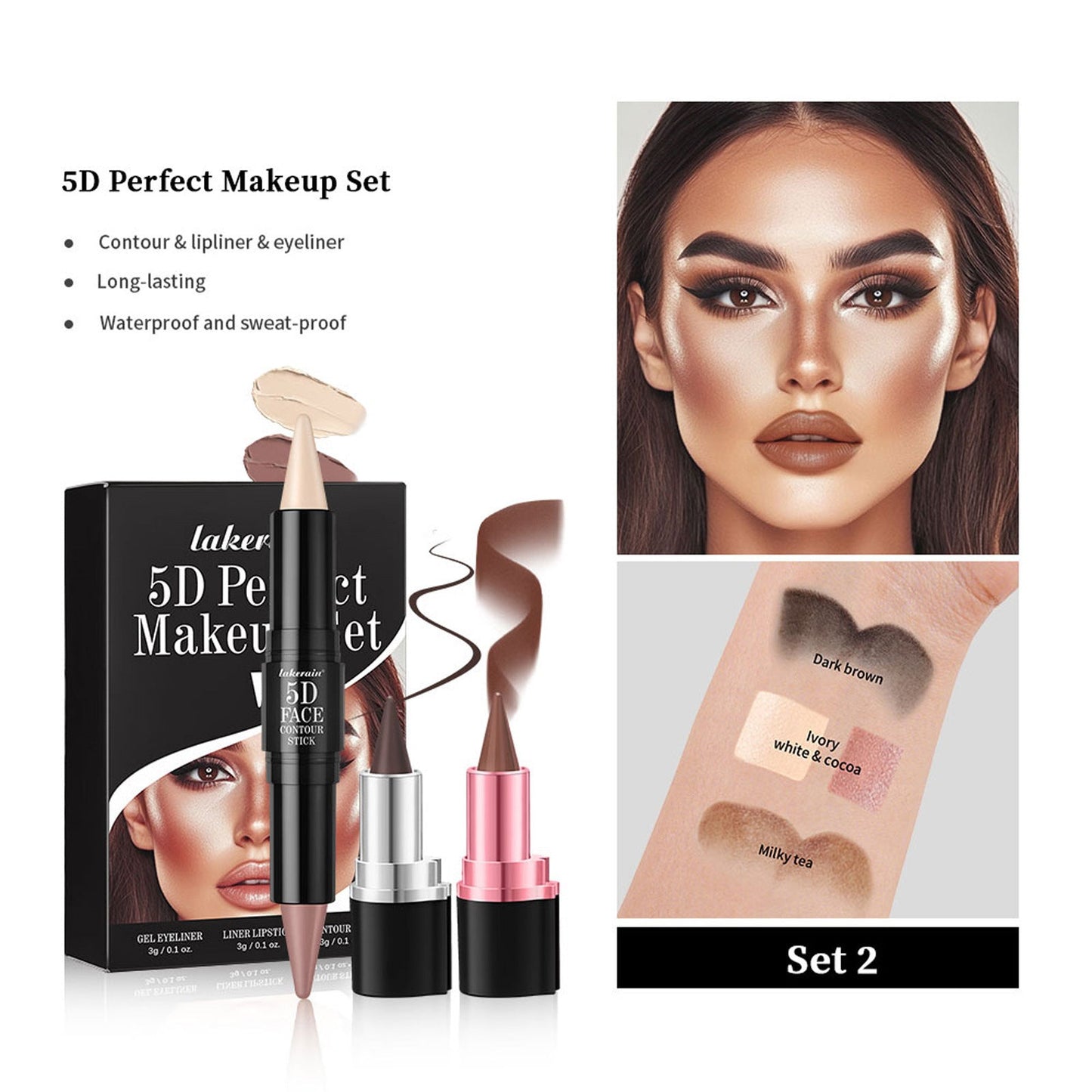 5D Perfect Face Makeup Set - 03Pc/Set 02 Suit Cosmetic Set GlowZone