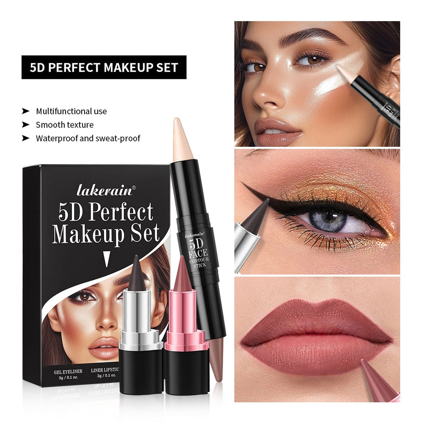 5D Perfect Face Makeup Set - 03Pc/Set Cosmetic Set GlowZone