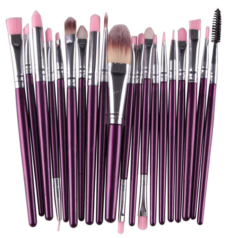 Premium Makeup Brush -20Pc Set Purple rod Silver Tub Makeup Brush GlowZone
