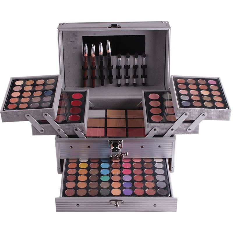 Professional Makeup Box Kit -Miss Rose Silver Cosmetic Set GlowZone